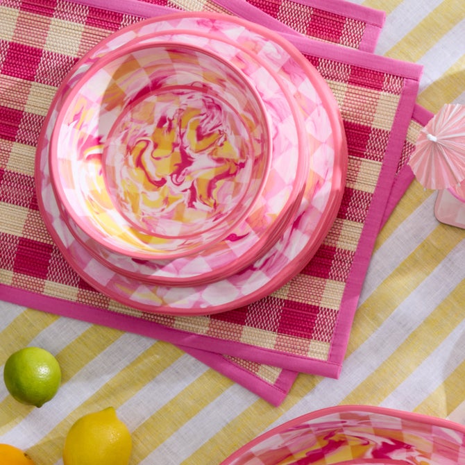 Pink Marble Check Melamine Salad Plates, Set of 4 image number 3