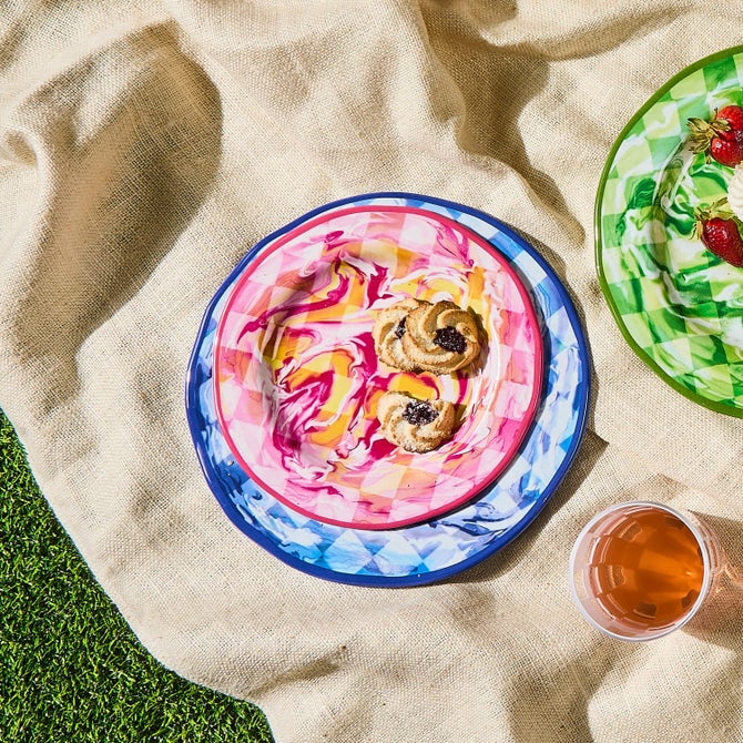 Pink Marble Check Melamine Salad Plates, Set of 4 image number 4