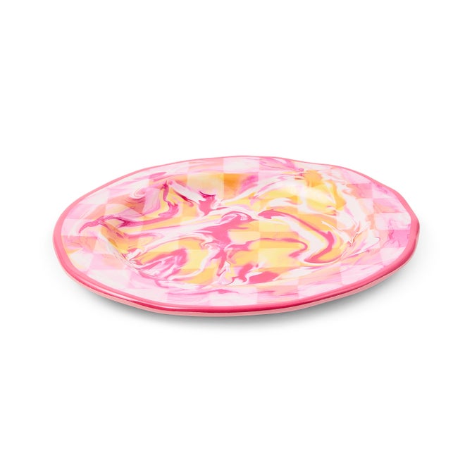 Pink Marble Check Melamine Salad Plates, Set of 4 image number 1