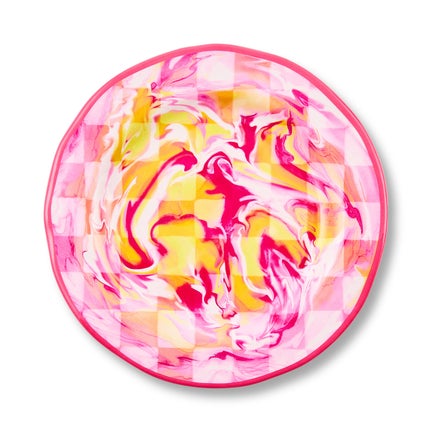 Pink Marble Check Melamine Salad Plates, Set of 4