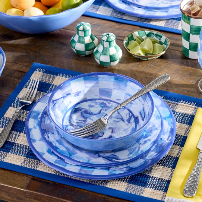 Blue Marble Check Melamine Salad Plates, Set of 4 image number 1