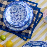 Blue Marble Check Melamine Salad Plates, Set of 4