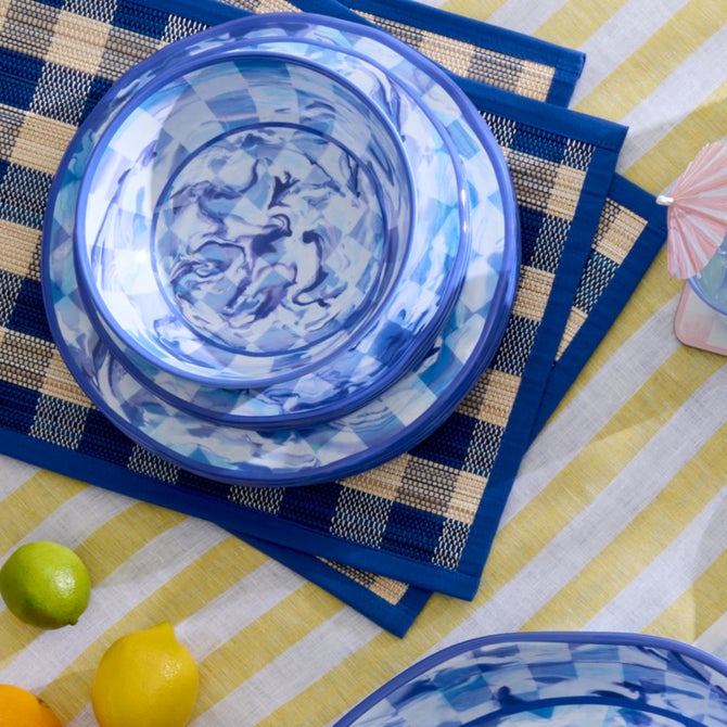 Blue Marble Check Melamine Salad Plates, Set of 4 image number 3