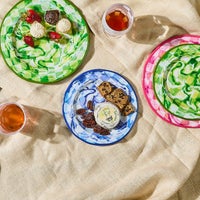 Blue Marble Check Melamine Salad Plates, Set of 4