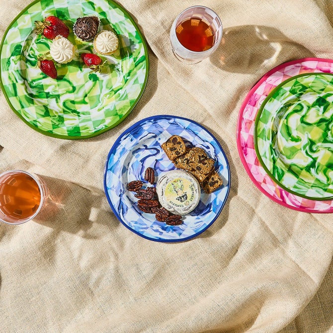 Blue Marble Check Melamine Salad Plates, Set of 4 image number 4