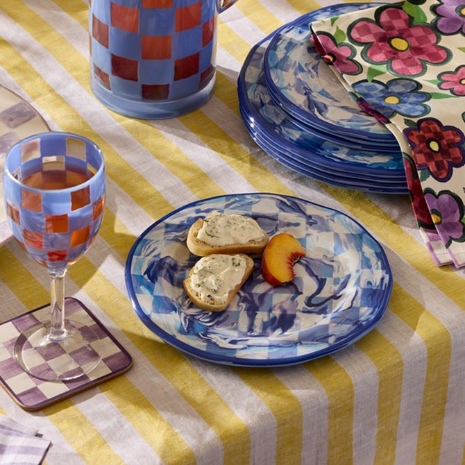 Blue Marble Check Melamine Salad Plates, Set of 4 image number 6