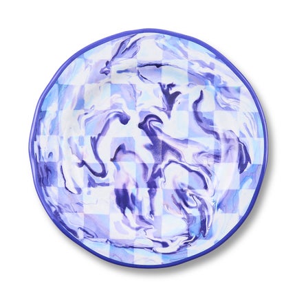 Blue Marble Check Melamine Salad Plates, Set of 4