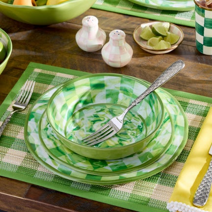 Green Marble Check Melamine Salad Plates, Set of 4