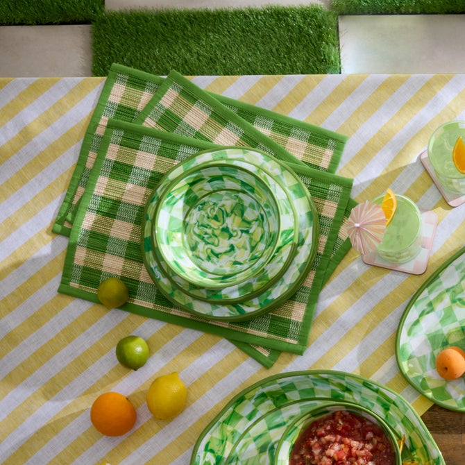 Green Marble Check Melamine Salad Plates, Set of 4 image number 3