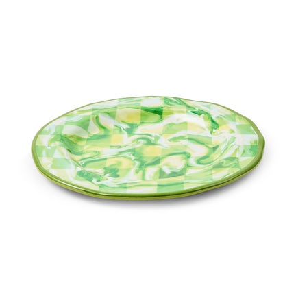 Green Marble Check Melamine Salad Plates, Set of 4