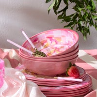 Pink Marble Check Melamine Small Bowls, Set of 4
