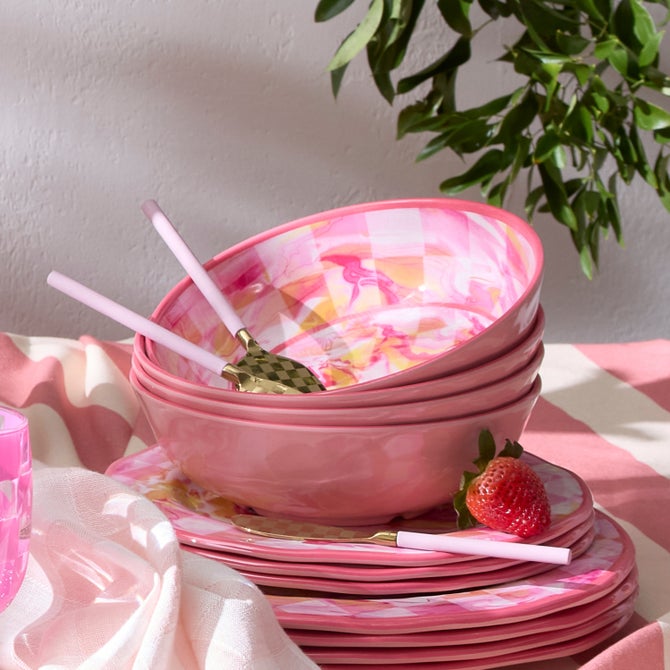 Pink Marble Check Melamine Small Bowls, Set of 4 image number 5