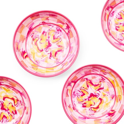 Pink Marble Check Melamine Small Bowls, Set of 4