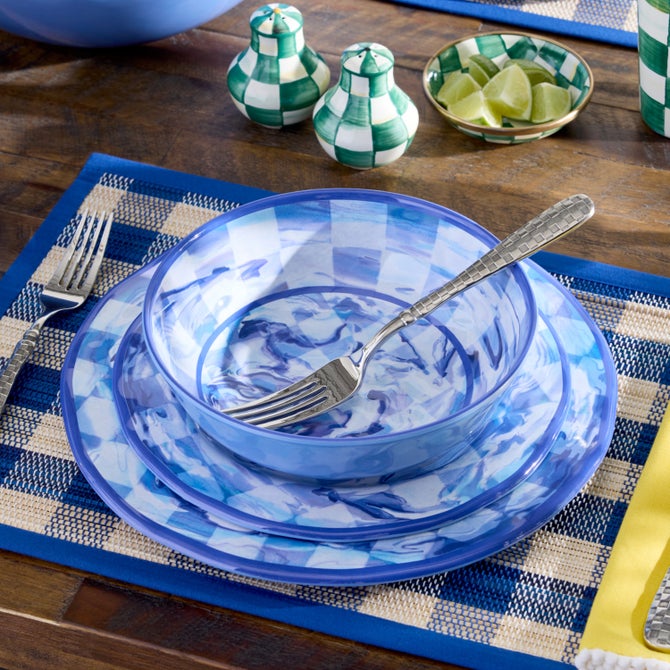 Blue Marble Check Melamine Small Bowls, Set of 4 image number 1