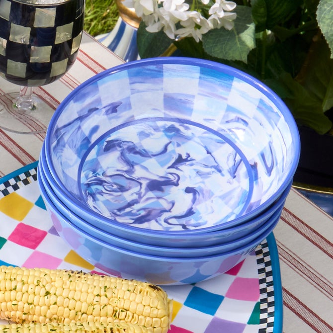 Blue Marble Check Melamine Small Bowls, Set of 4 image number 6