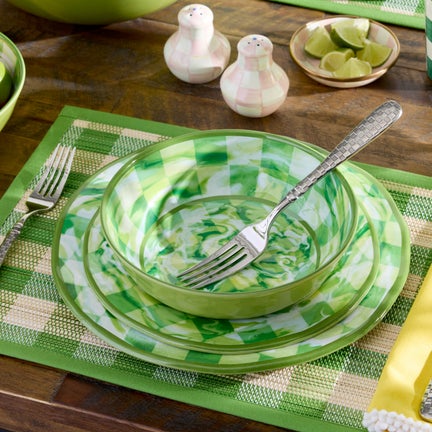 Green Marble Check Melamine Small Bowls, Set of 4