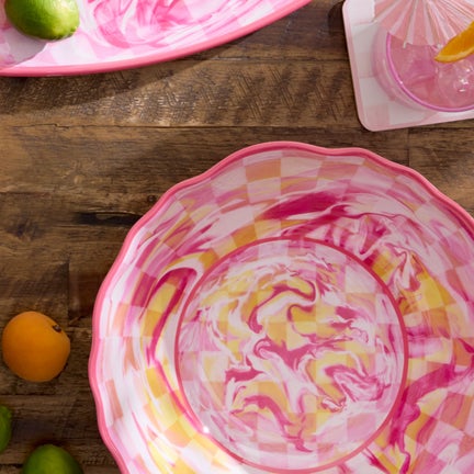 Pink Marble Check Melamine Serving Bowl