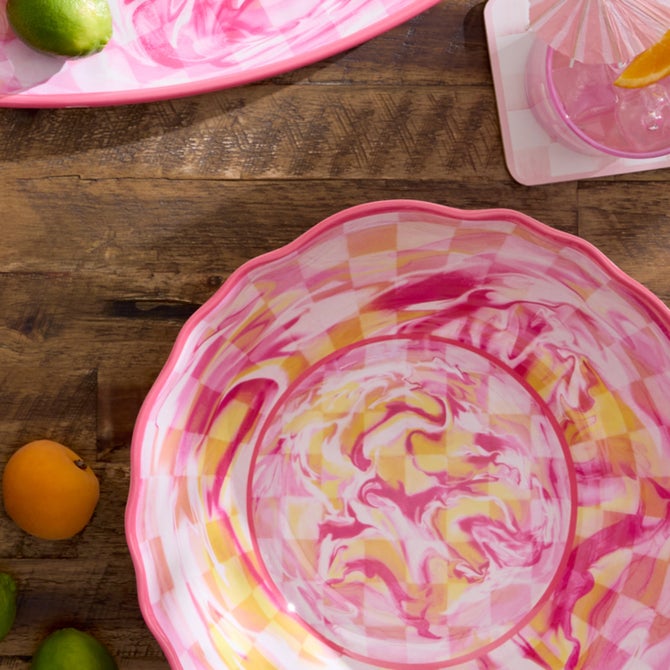 Pink Marble Check Melamine Serving Bowl image number 1