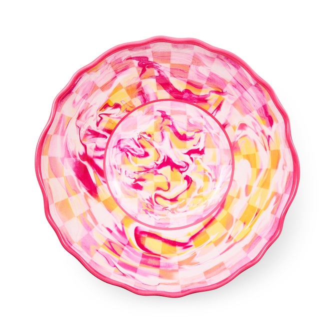 Pink Marble Check Melamine Serving Bowl image number 1
