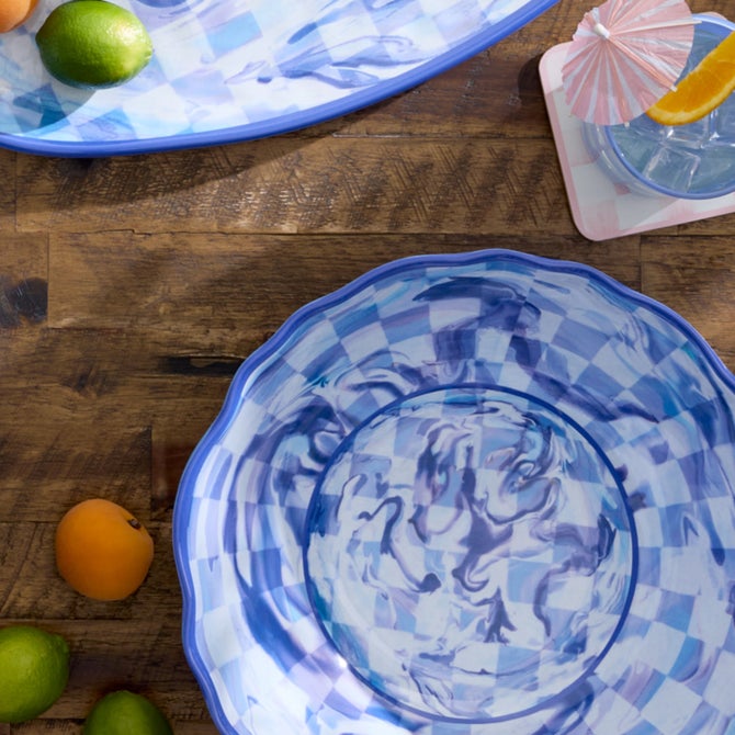 Blue Marble Check Melamine Serving Bowl image number 1