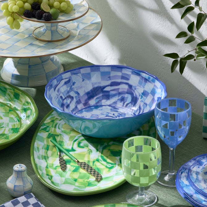 Blue Marble Check Melamine Serving Bowl image number 4