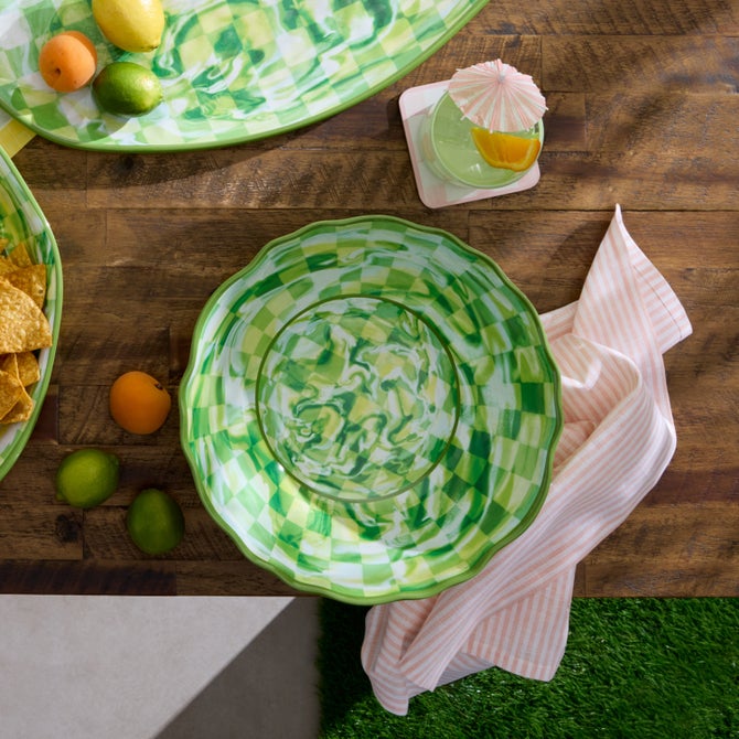 Green Marble Check Melamine Serving Bowl image number 1