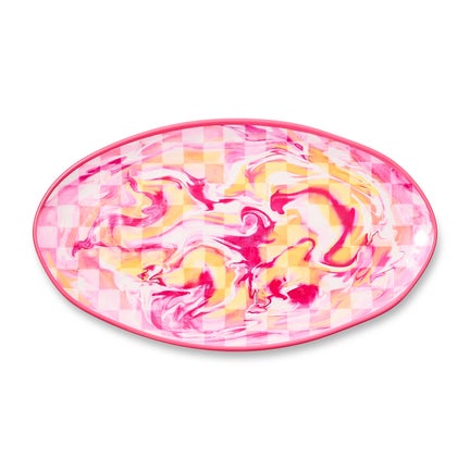 Pink Marble Check Melamine Oval Platter