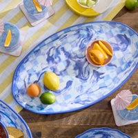 Blue Marble Check Melamine Oval Platter