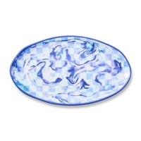 Blue Marble Check Melamine Oval Platter