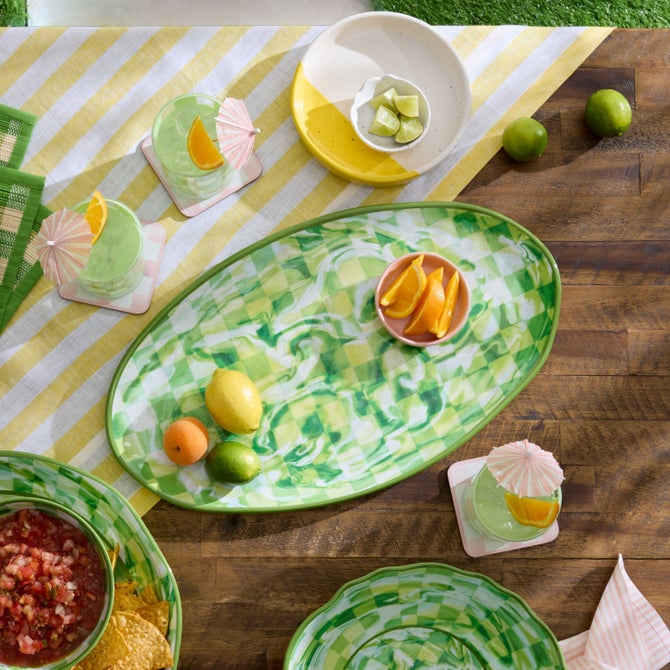 Green Marble Check Melamine Oval Platter image number 1