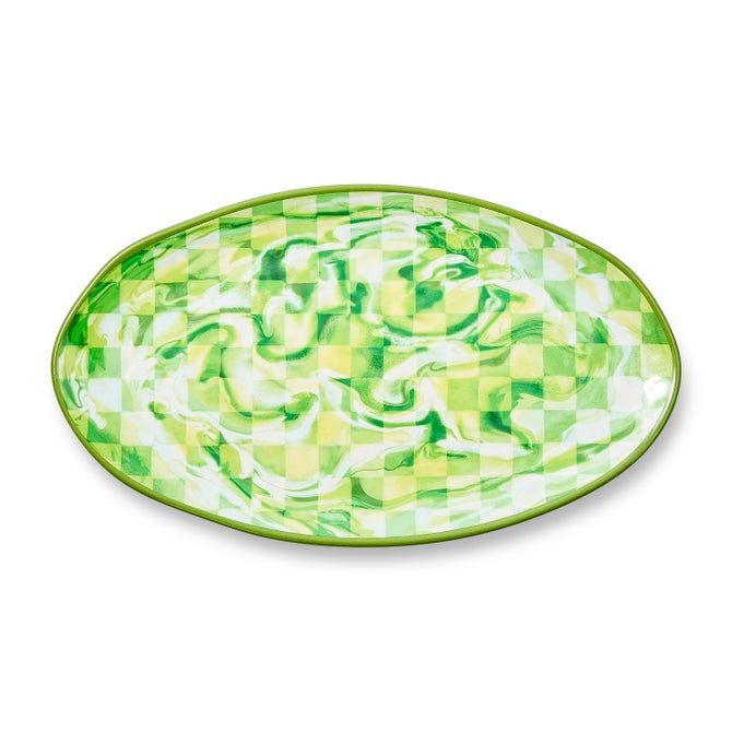 Green Marble Check Melamine Oval Platter image number 0