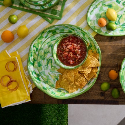 Green Marble Check Melamine Large Platter