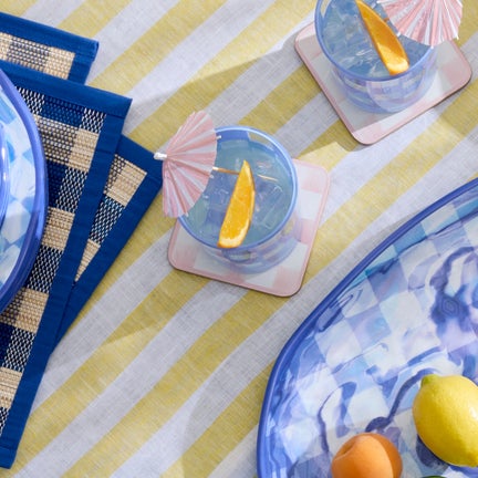 Blue Check Acrylic Tumblers, Set of 4