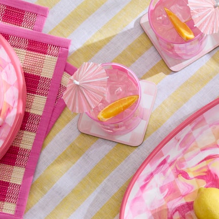 Pink Check Acrylic Tumblers, Set of 4