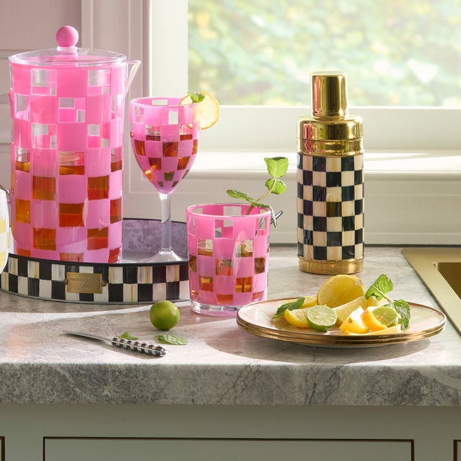 Pink Check Acrylic Tumblers, Set of 4 image number 3