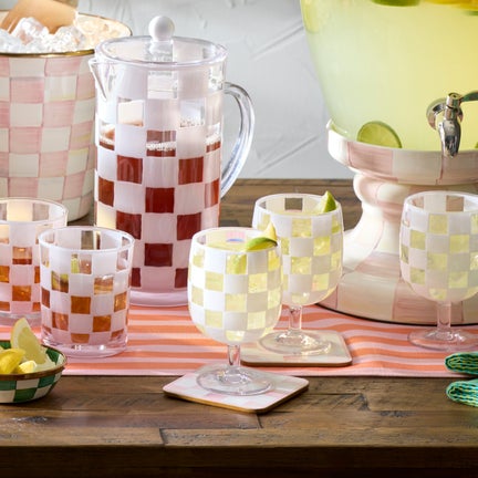 White Check Acrylic Water Goblets, Set of 4