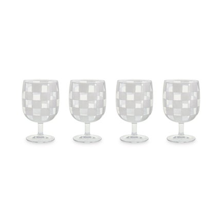 White Check Acrylic Water Goblets, Set of 4