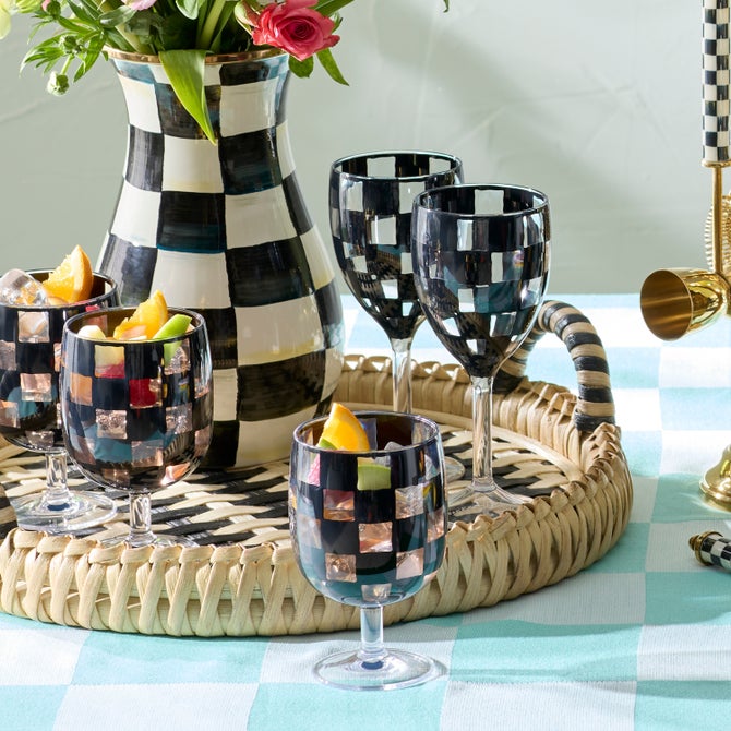 Black Check Acrylic Water Goblets, Set of 4 image number 1