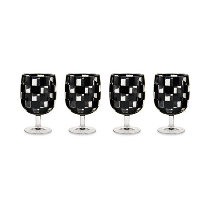 Black Check Acrylic Water Goblets, Set of 4