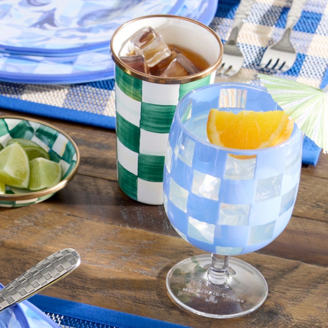 Blue Check Acrylic Water Goblets, Set of 4 image number 1