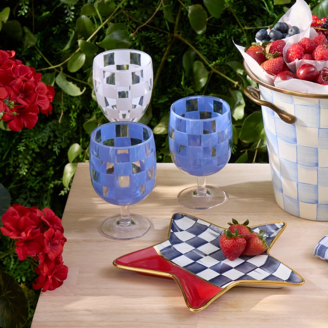 Blue Check Acrylic Water Goblets, Set of 4 image number 3