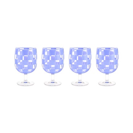 Blue Check Acrylic Water Goblets, Set of 4