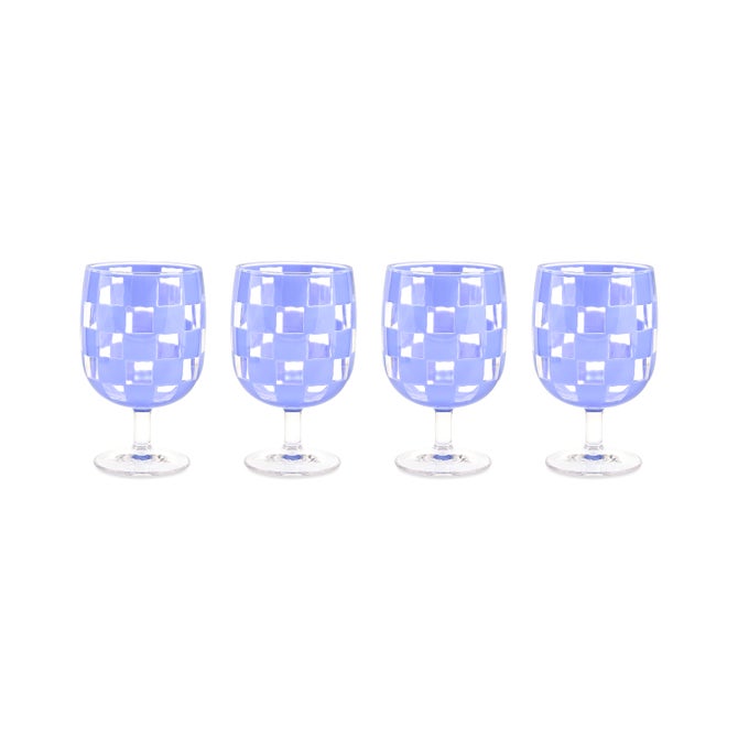 Blue Check Acrylic Water Goblets, Set of 4 image number 0