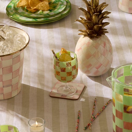 Green Check Acrylic Water Goblets, Set of 4