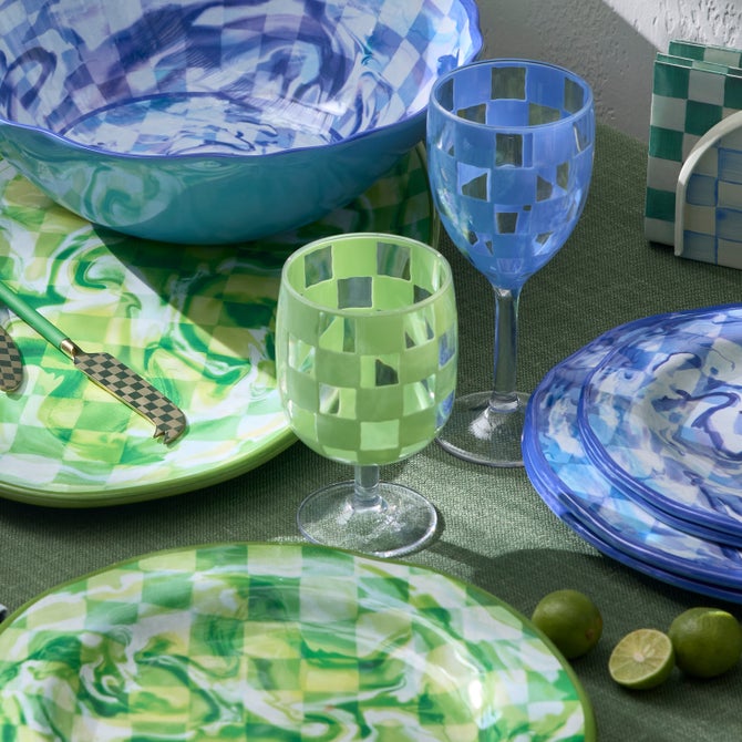 Green Check Acrylic Water Goblets, Set of 4 image number 6
