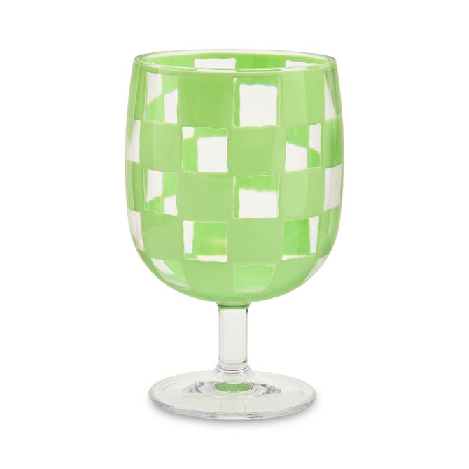Green Check Acrylic Water Goblets, Set of 4 image number 1