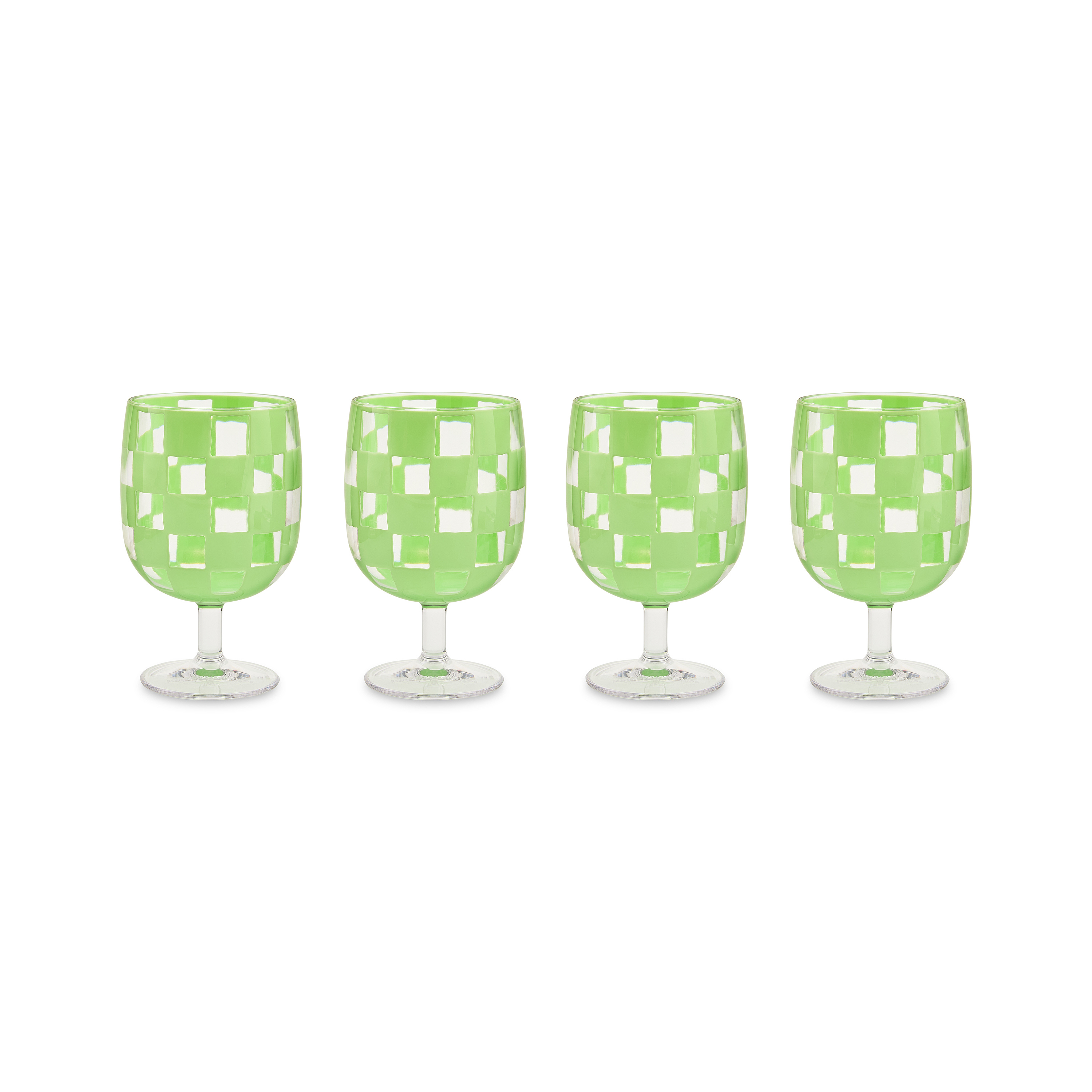 Green Check Acrylic Water Goblets, Set of 4