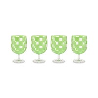 Green Check Acrylic Water Goblets, Set of 4