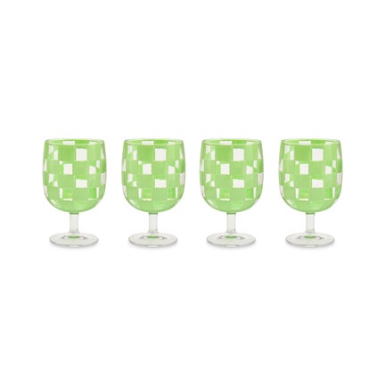 Green Check Acrylic Water Goblets, Set of 4