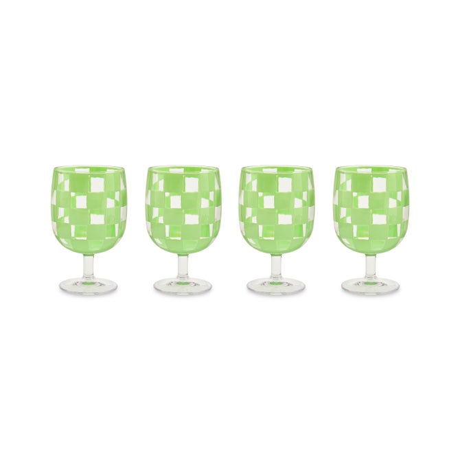 Green Check Acrylic Water Goblets, Set of 4 image number 0